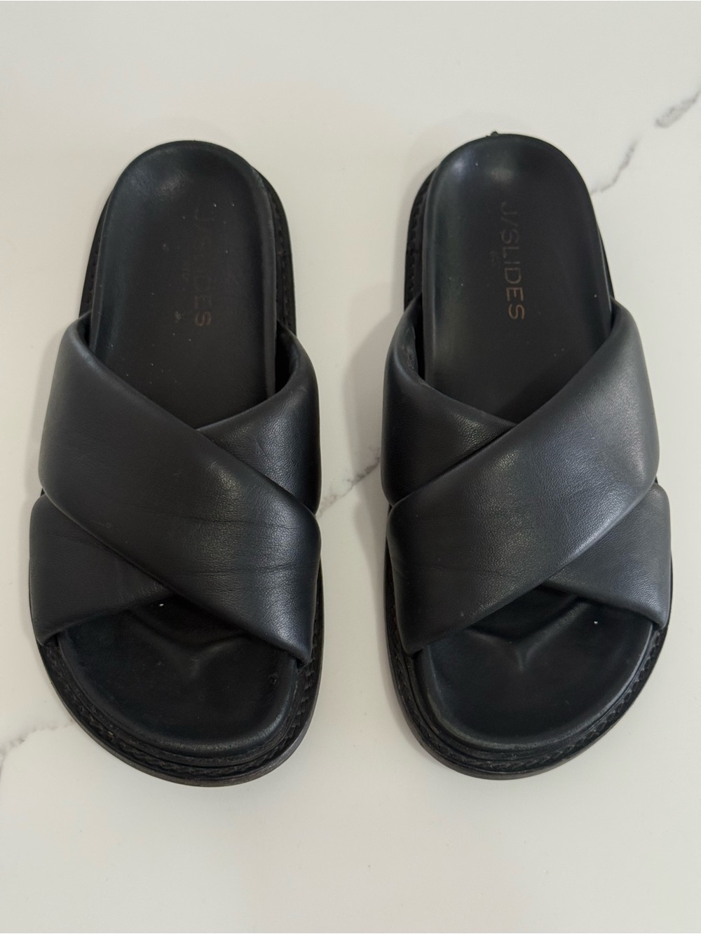 J/SLIDES Black Padded Crisscross Slide Sandals
